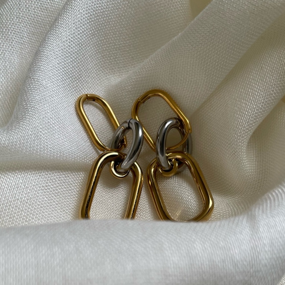 18K Gold-Plated Two-Tone Gold & Silver Chain Link Earrings